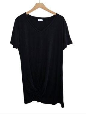 Locryz Black V-neck Knotted Hem Short Sleeve T-Shirt Dress Size XL Casual Basic